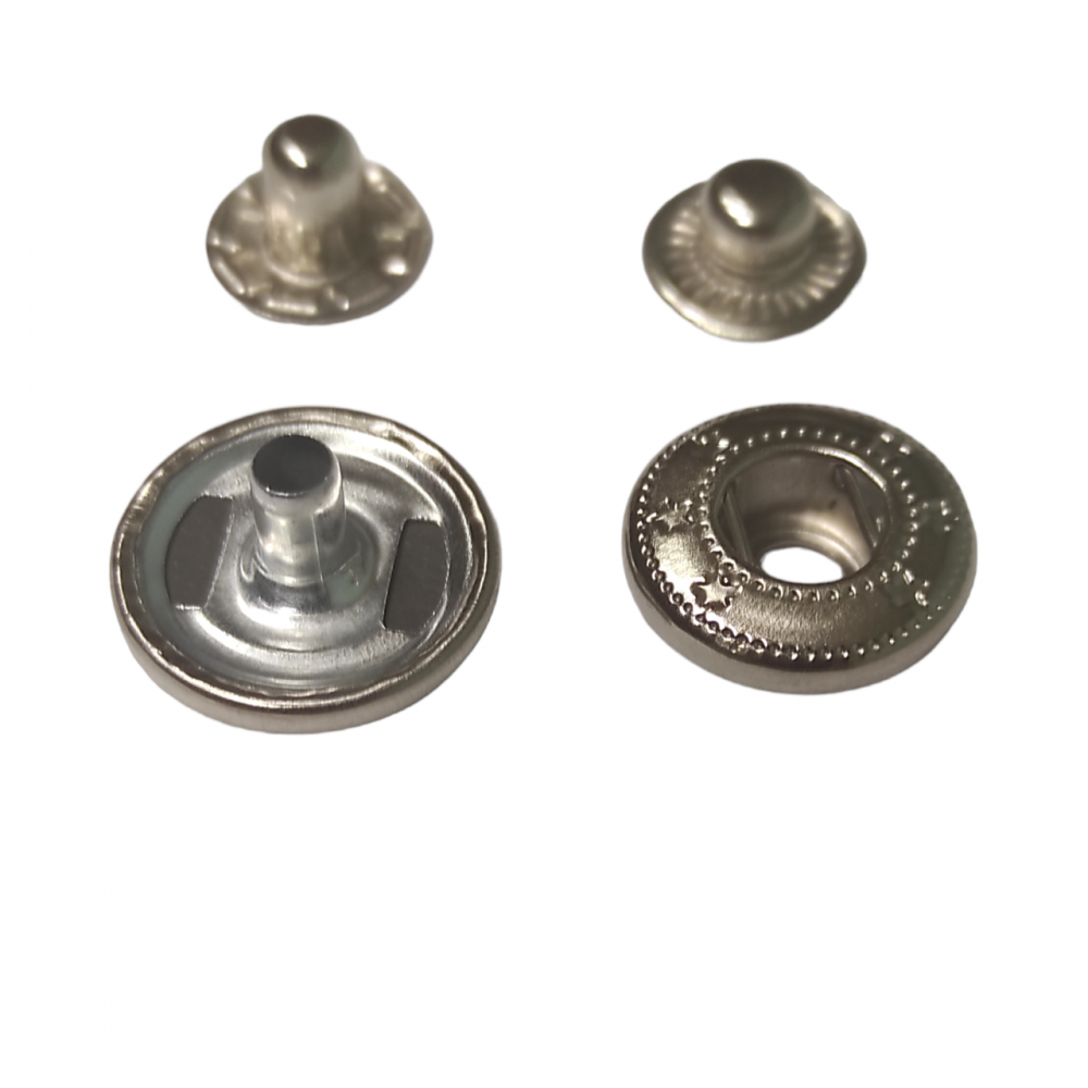 Кнопки Альфа металеві швейні галантерейні 15мм 50 штук для одягу та інших виробів колір нікель (6628)