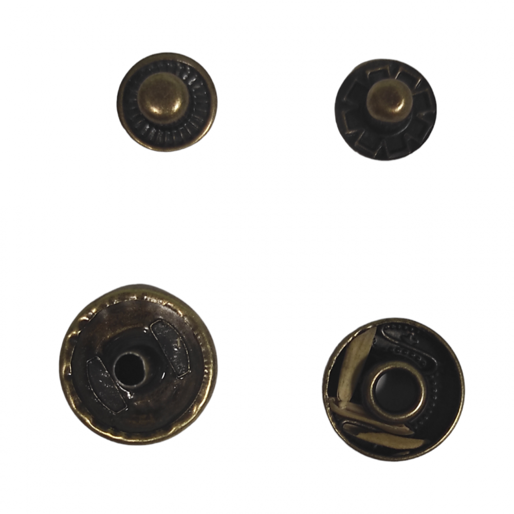 Кнопки Альфа металеві швейні галантерейні 12.5мм 50 штук для одягу та інших виробів колір антик (6625)