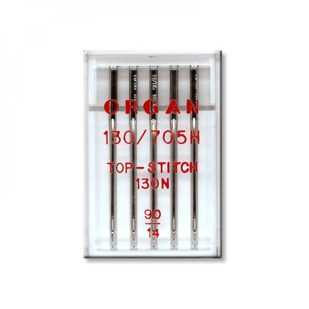 Иглы швейные для штопки и вышивки ORGAN TOP-STITCH №90 пластиковый бокс 5штук для бытовых швейных машин