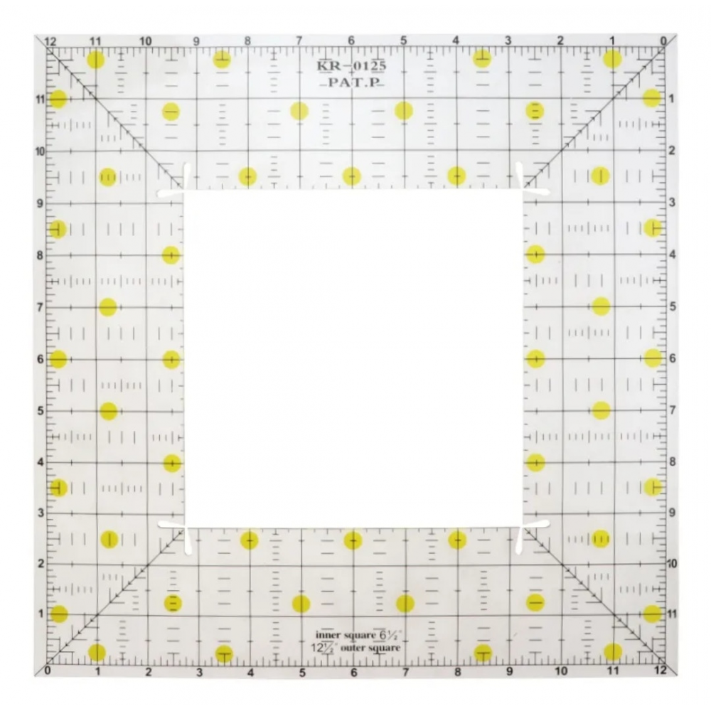 Лінійка для печворку і квілтингу квадрат 12.5х 12.5 дюймів KR-0125 (акрил 3мм)